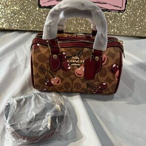 Cherry Print Brown and Red Women's Bag